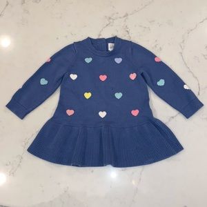 EUC Gap Baby Girl’s Blue Heart Sweater Dress / Tunic (18-24m)
